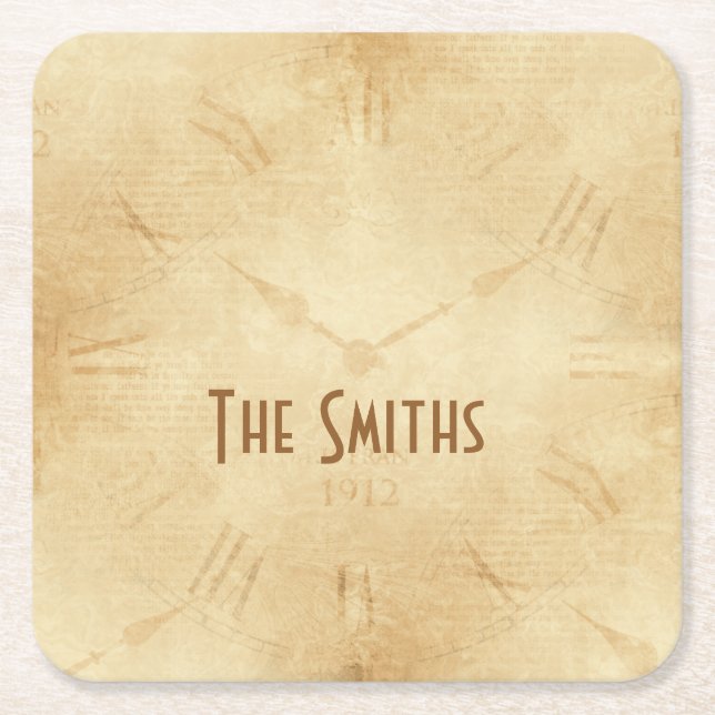 Posavasos Cuadrado De Papel Sepia Clock Face Steampunk (Anverso)