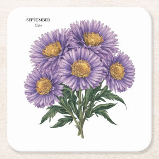 Posavasos Cuadrado De Papel Septiembre Aster Nacimiento Mes Personalizado Arte