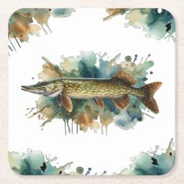 Posavasos Cuadrado De Papel Serie acuarela: Pike