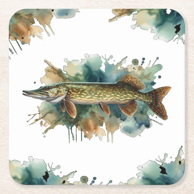 Posavasos Cuadrado De Papel Serie acuarela: Pike (Anverso)