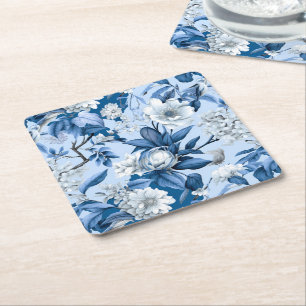 Posavasos Cuadrado De Papel Serie Chinoserie Azul y Blanco Diseño 3