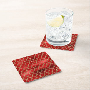 Posavasos Cuadrado De Papel Serpiente Roja Patrón de Reptil