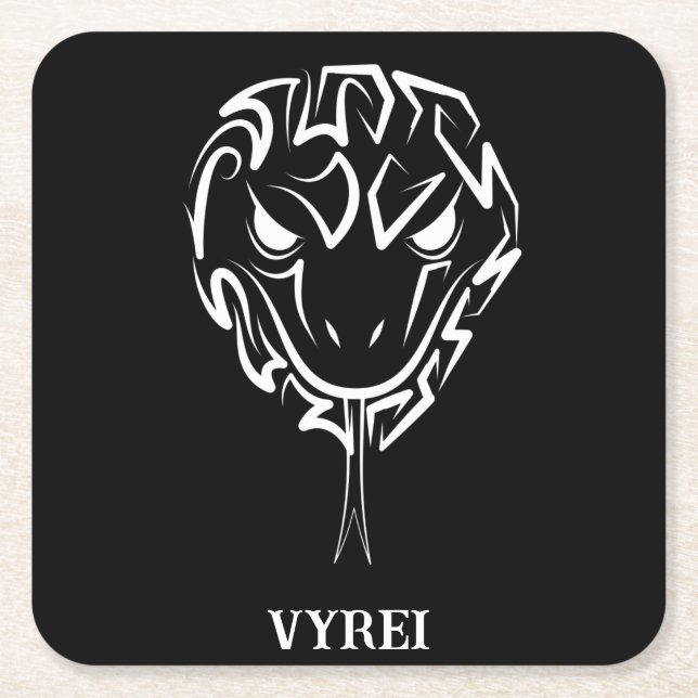 Posavasos Cuadrado De Papel Serpiente Tribal Negra y Blanca (Anverso)