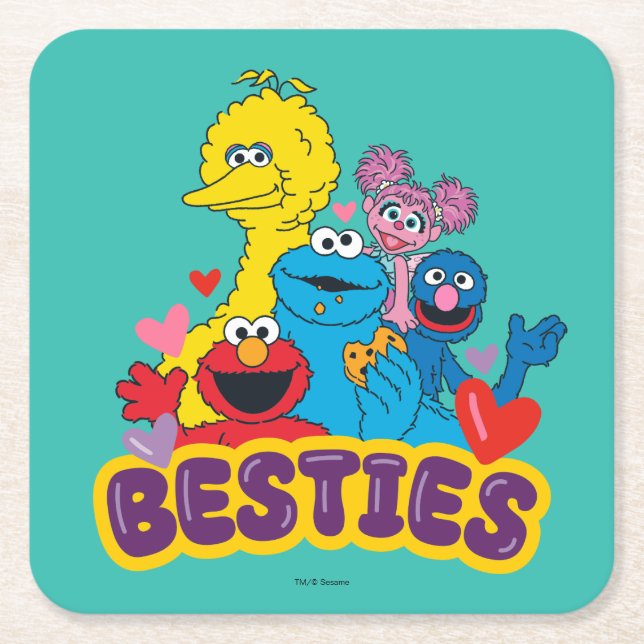Posavasos Cuadrado De Papel Sesame Street Valentine Besties (Anverso)