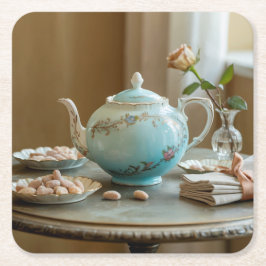 Posavasos Cuadrado De Papel Set de escoria de estilo Art Nouveau de Teapot