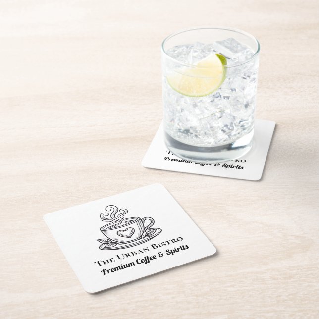 Posavasos Cuadrado De Papel Set of 6 Custom Coasters for Company - Simple  (In situ)