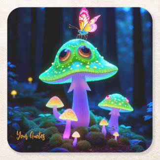 Posavasos Cuadrado De Papel Seta Encantada Brillante y Fantasía de Mariposa