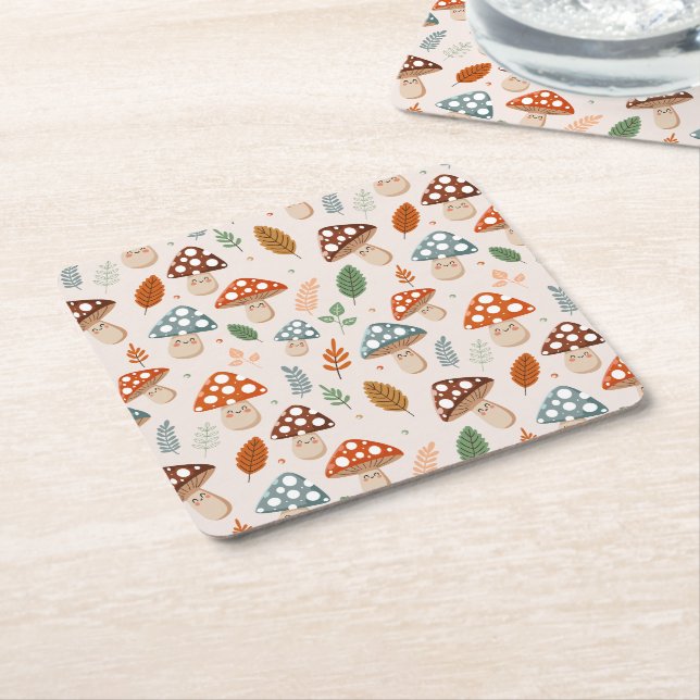 Posavasos Cuadrado De Papel Setas, follaje otoñal, Patten natural (En perspectiva)