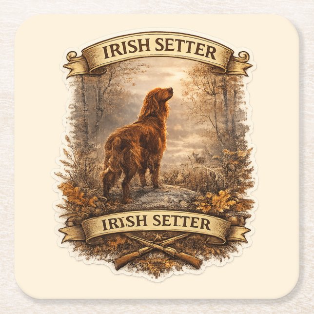 Posavasos Cuadrado De Papel Setter Irlandés (Anverso)