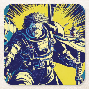 Posavasos Cuadrado De Papel SF - Anime Hero Woodcut 1