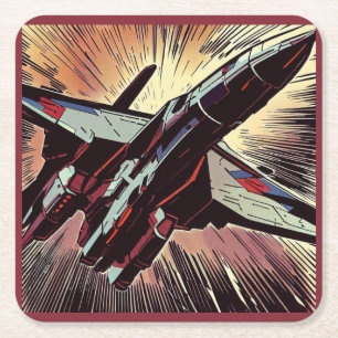 Posavasos Cuadrado De Papel SF - Anime Starfighter Woodcut 2
