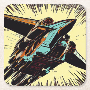 Posavasos Cuadrado De Papel SF - Anime Starfighter Woodcut 3