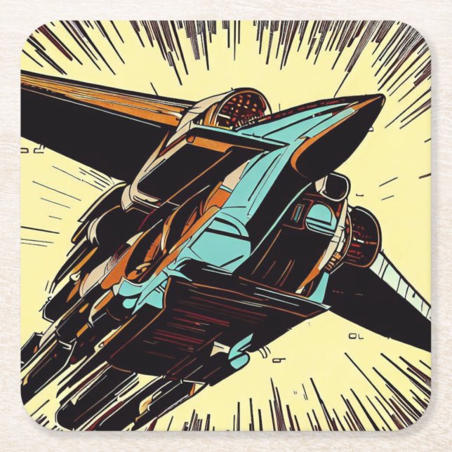 Posavasos Cuadrado De Papel SF - Anime Starfighter Woodcut 3 (Anverso)