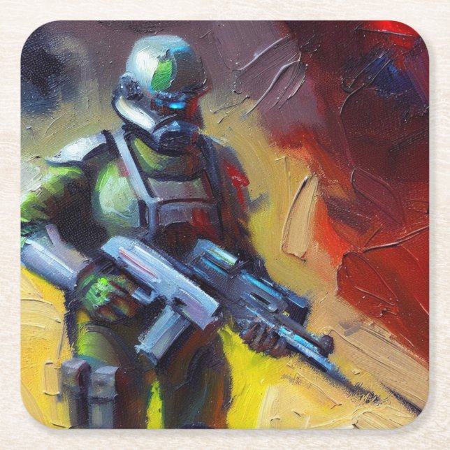 Posavasos Cuadrado De Papel SF - Héroe militar 2 (Anverso)