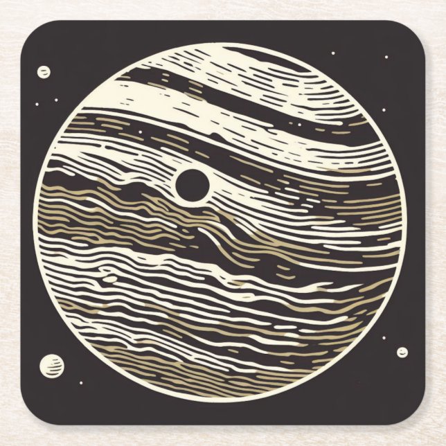 Posavasos Cuadrado De Papel SF Jupiter Woodcut 1 (Anverso)