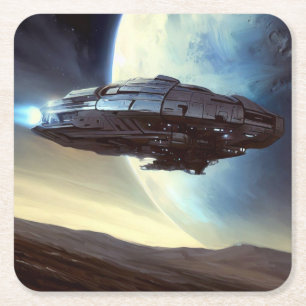 Posavasos Cuadrado De Papel SF Orbiting Spaceship 2