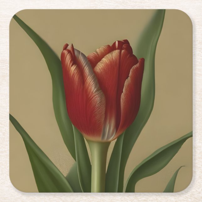 Posavasos Cuadrado De Papel Shabby Chic Lovely Red Tulip (Anverso)