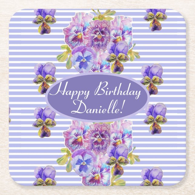 Posavasos Cuadrado De Papel Shabby Pink Rose Floral Tea Fiesta Purple (Anverso)