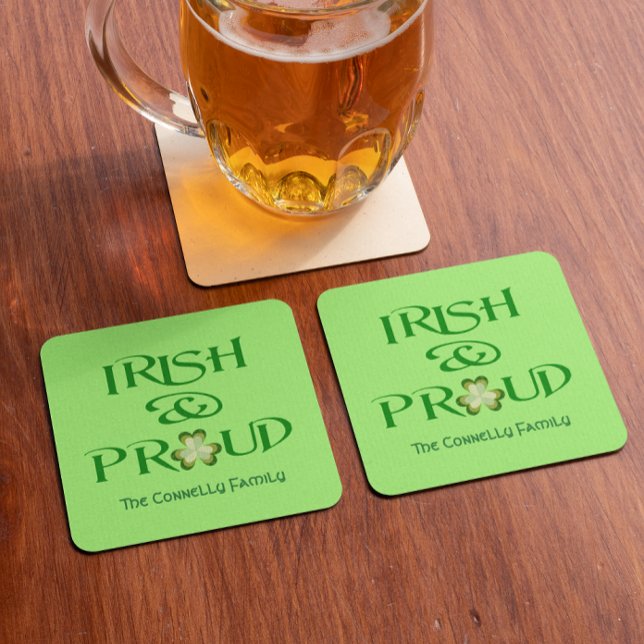 Posavasos Cuadrado De Papel Shamrock irlandés y orgulloso personalizado (Subido por el creador)
