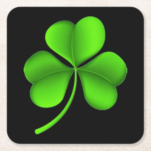 Posavasos Cuadrado De Papel Shamrock on Black Coaster cn