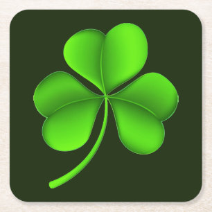 Posavasos Cuadrado De Papel Shamrock on Dark Green Coaster cn