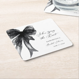 Posavasos Cuadrado De Papel She’s Tying The Knot Black Bow Bridal Shower