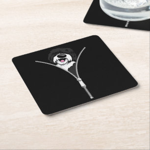 Posavasos Cuadrado De Papel Sheepadoodle Dog Zipper Funny Dueño De Perro Cacho