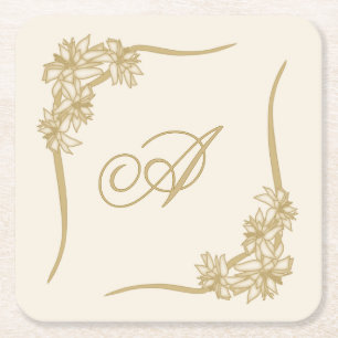 Posavasos Cuadrado De Papel Sheer Poinsettia Lace Monogramed
