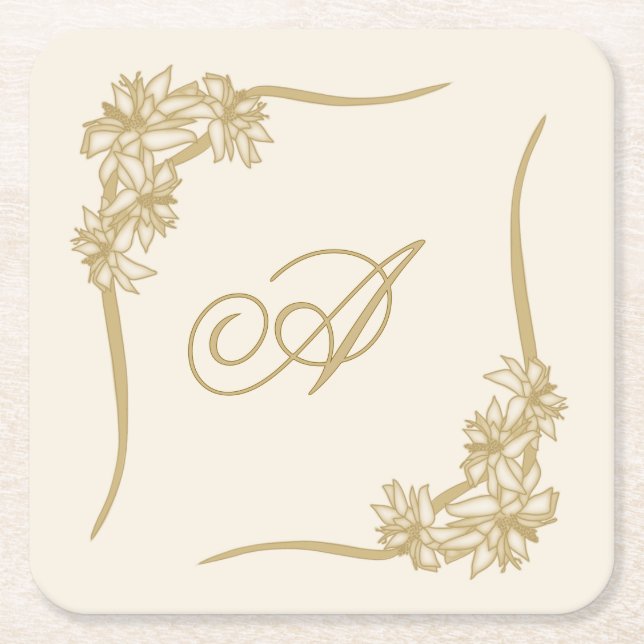 Posavasos Cuadrado De Papel Sheer Poinsettia Lace Monogramed (Anverso)