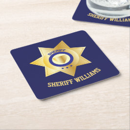 Posavasos Cuadrado De Papel Sheriff Badge Fun Personalizado