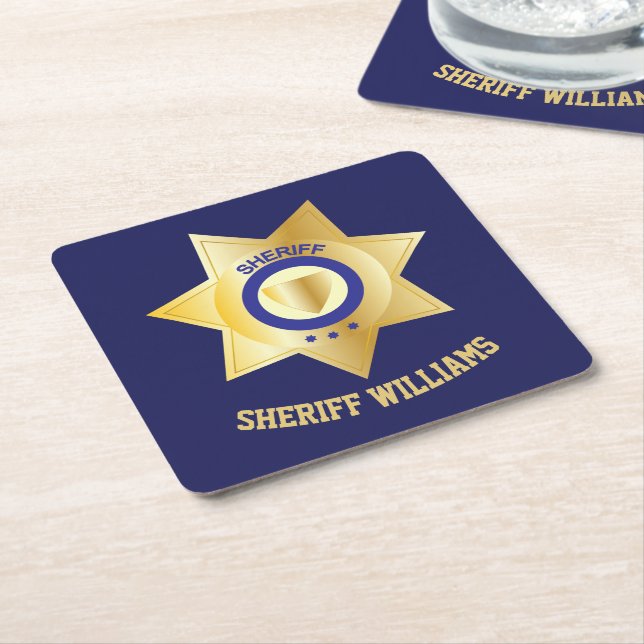 Posavasos Cuadrado De Papel Sheriff Badge Fun Personalizado (En perspectiva)