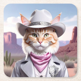 Posavasos Cuadrado De Papel Sheriff Cat