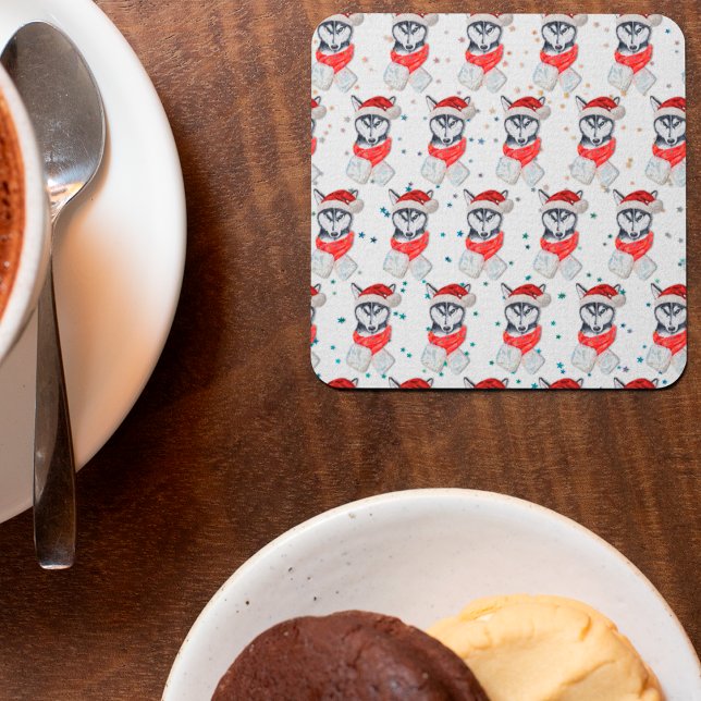 Posavasos Cuadrado De Papel Siberian Husky Dog Breed Christmas Stars (Subido por el creador)