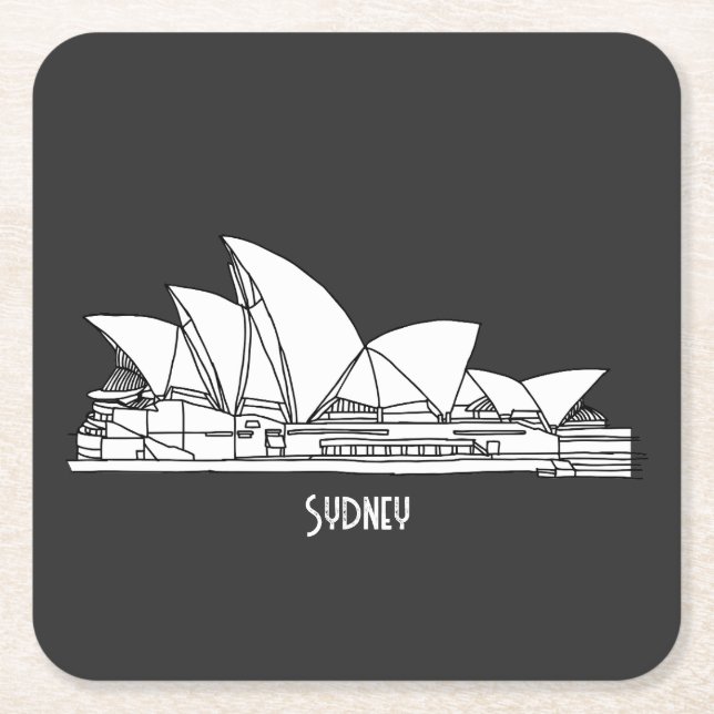 Posavasos Cuadrado De Papel Sídney Opera House Australia dibujo souvenir (Anverso)