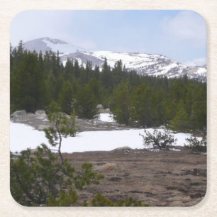 Posavasos Cuadrado De Papel Sierra Nevada y nieve en Yosemite