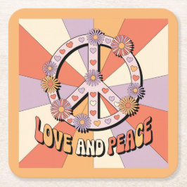 Posavasos Cuadrado De Papel Signo de flores de amor y paz