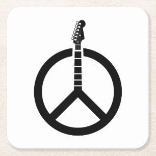 Posavasos Cuadrado De Papel Signo de paz de guitarra