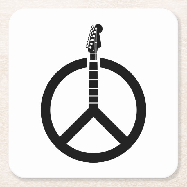 Posavasos Cuadrado De Papel Signo de paz de guitarra (Anverso)