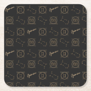 Posavasos Cuadrado De Papel Signo estrella de la astrología de zodiaco negro y
