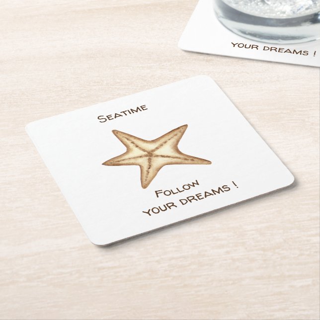 Posavasos Cuadrado De Papel Sigue tus sueños acuarela Estrella de mar de Seati (En perspectiva)