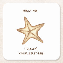 Posavasos Cuadrado De Papel Sigue tus sueños acuarela Seatime Estrella de Mar