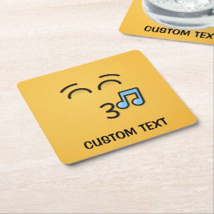 Posavasos Cuadrado De Papel Silbando cara con ojos sonrientes