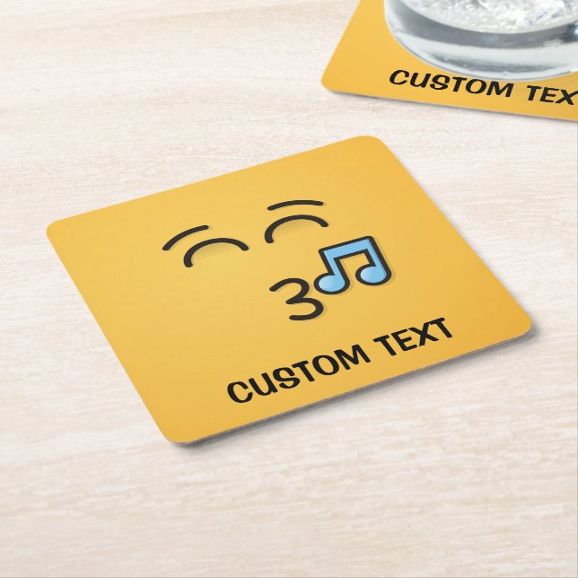 Posavasos Cuadrado De Papel Silbando cara con ojos sonrientes (En perspectiva)