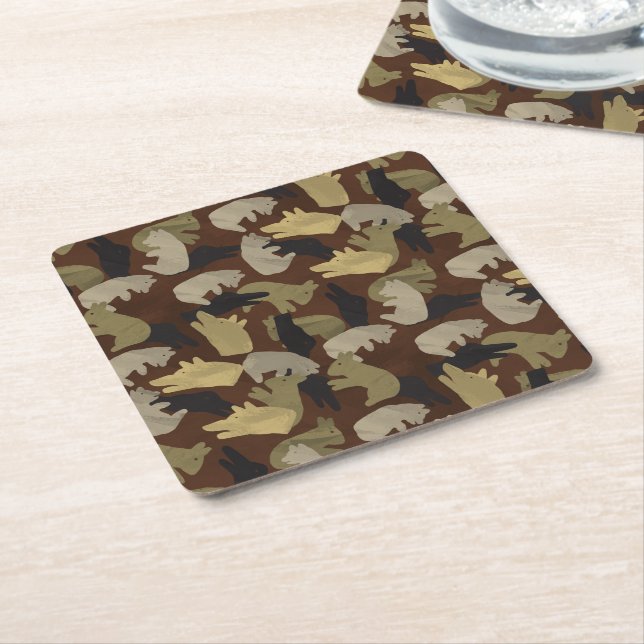 Posavasos Cuadrado De Papel Silhouette Animal Camouflage Brown (En perspectiva)