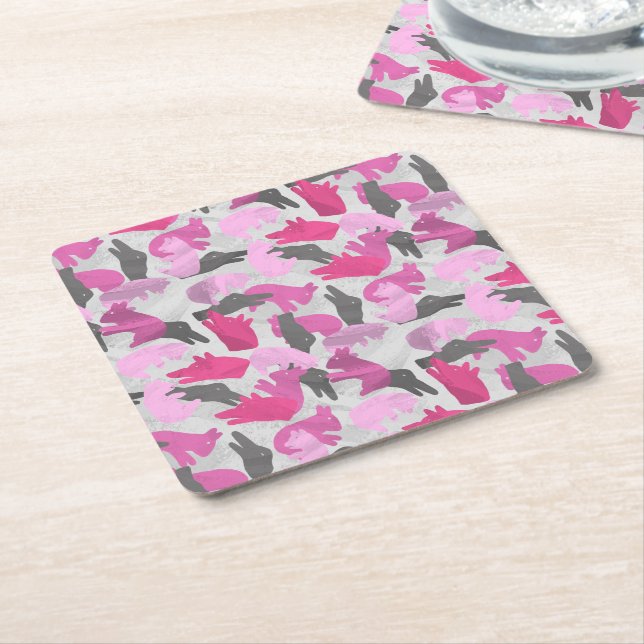 Posavasos Cuadrado De Papel Silhouette Animal Camouflage Pink (En perspectiva)