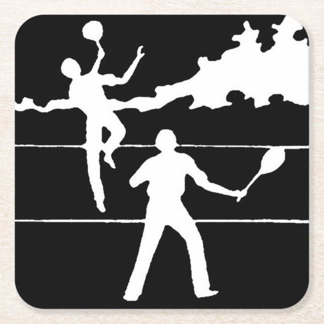 Posavasos Cuadrado De Papel Silhouette de tenis retro (Anverso)