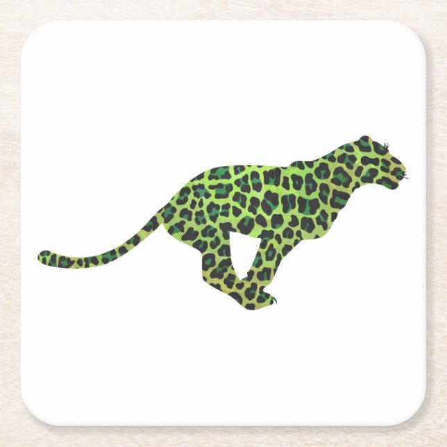 Posavasos Cuadrado De Papel Silhouette Leopardo negro y verde (Anverso)