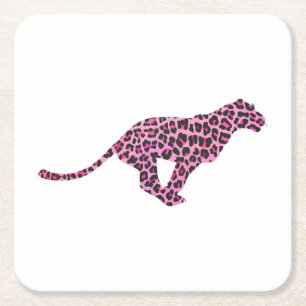 Posavasos Cuadrado De Papel Silhouette Pink and Black Leopardo