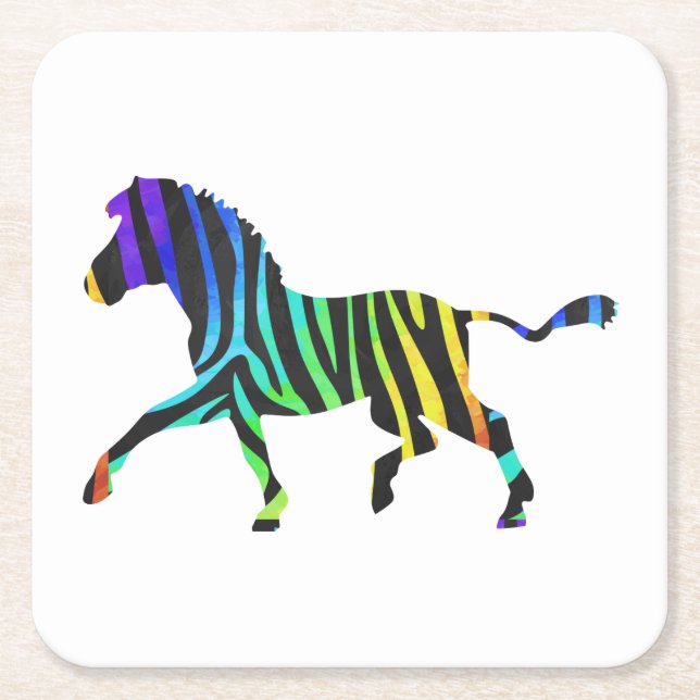 Posavasos Cuadrado De Papel Silhouette Zebra Black and Rainbow (Anverso)