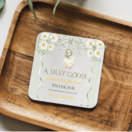 Posavasos Cuadrado De Papel Silly Goose Sage Green Gender Neutral Baby Shower